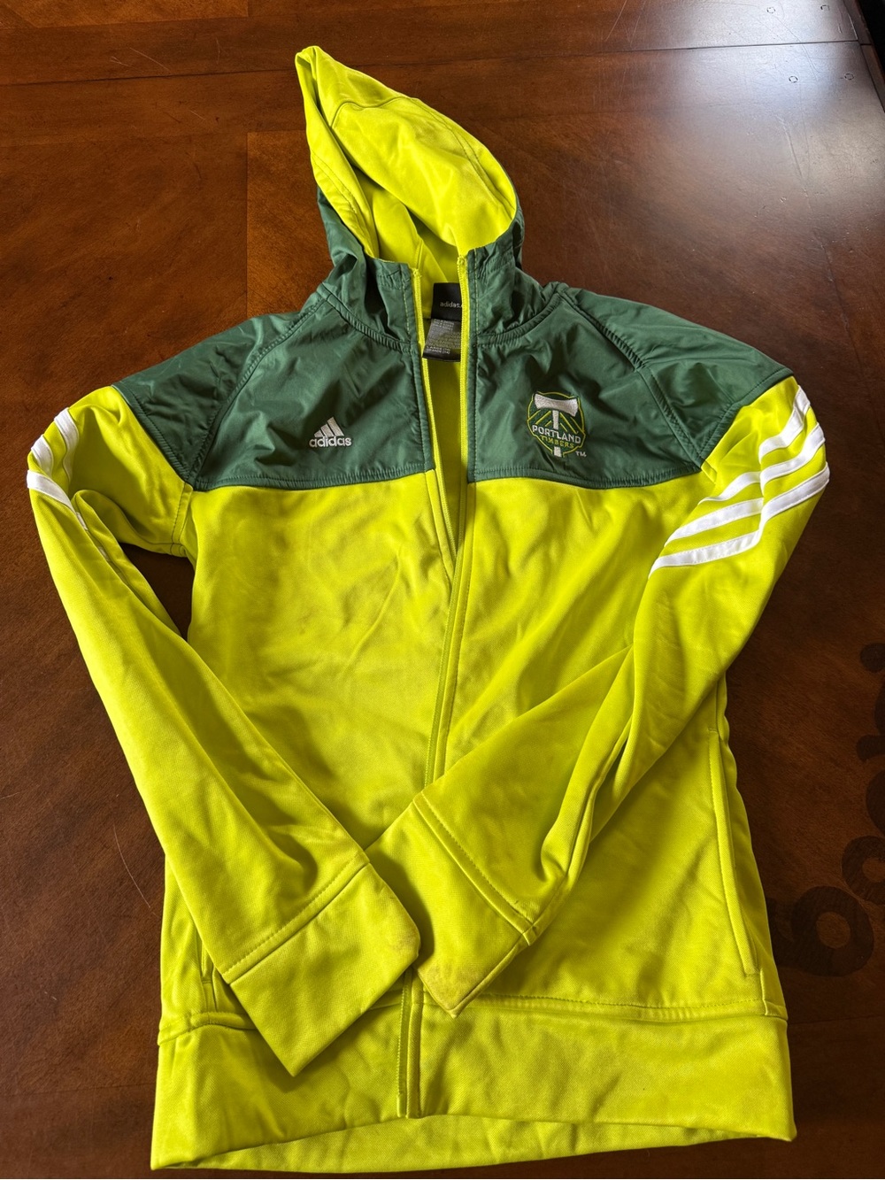 adidas Neon Yellow & Dark Green Portland Timbers Lightweight Hoodie Jacket